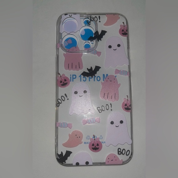 iPhone 15 ProMax Clear Transparent Halloween Ghost Print Flexible Phone Case NWT - Picture 7 of 11